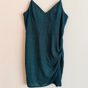 B Darlin Teal Sparkle Draped V-Neck Mini Dress